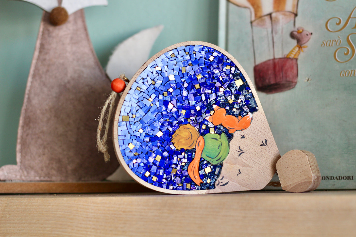 Mongolfiera piccolo principe con notte stellata in mosaico