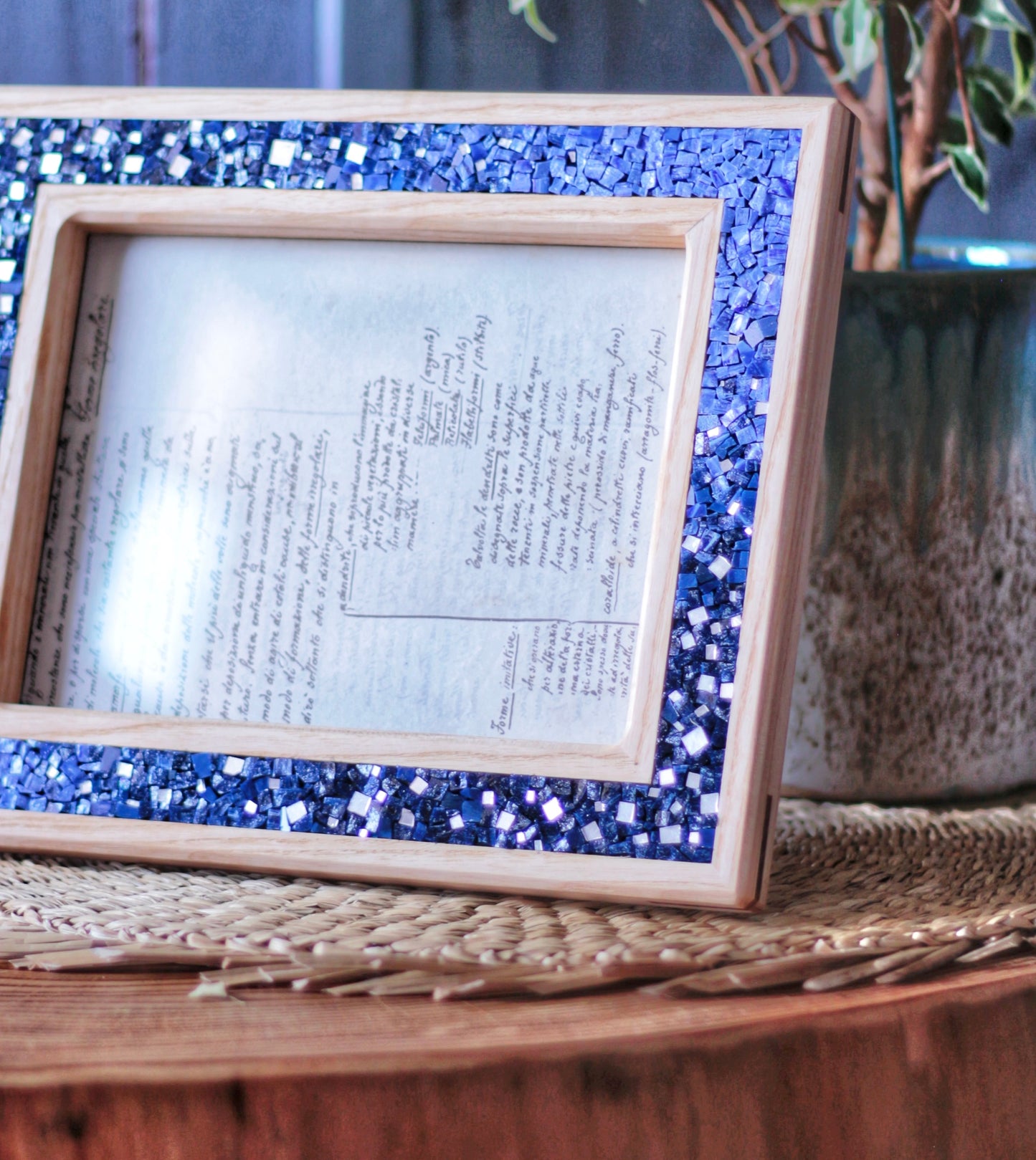 Cornice artigianale con mosaico blu e oro bianco per foto 5x20 cm | Upsidu