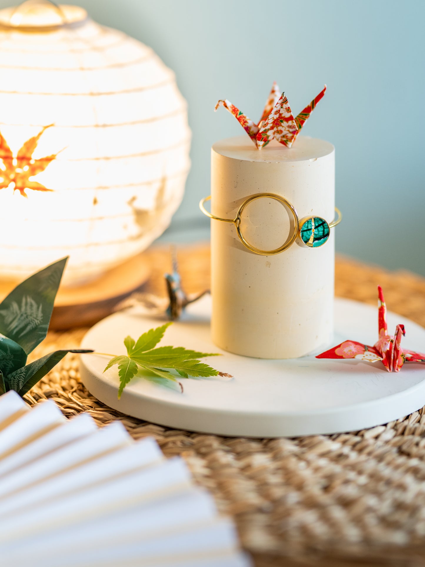 Bracciale artigianale placcato oro 24k con mosaico verde | Upsidu