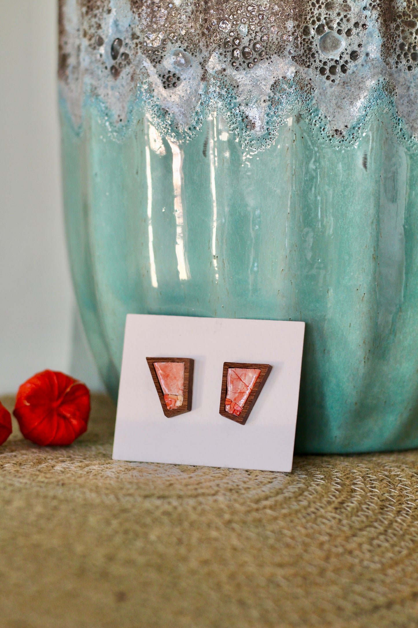 Orecchini trapezoidali in legno e mosaico | Upsidu